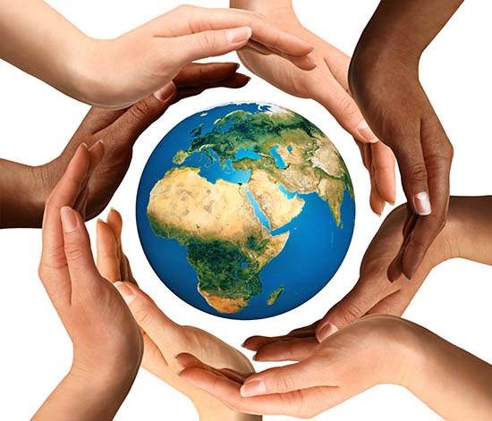 Multiracial Hands Surrounding the Earth Globe